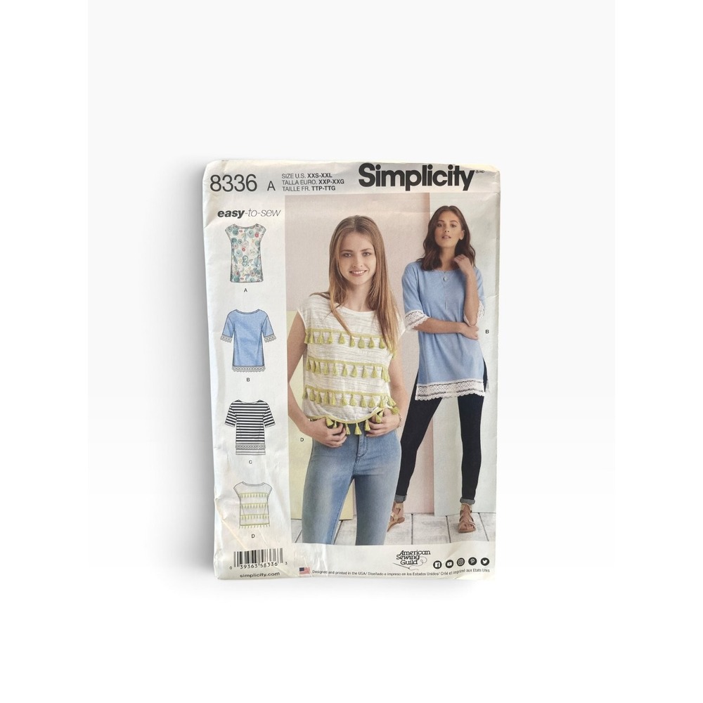 Simplicity 8336 Misses Knit Tops Tunics XXS-XXL Easy Sew Modern Uncut